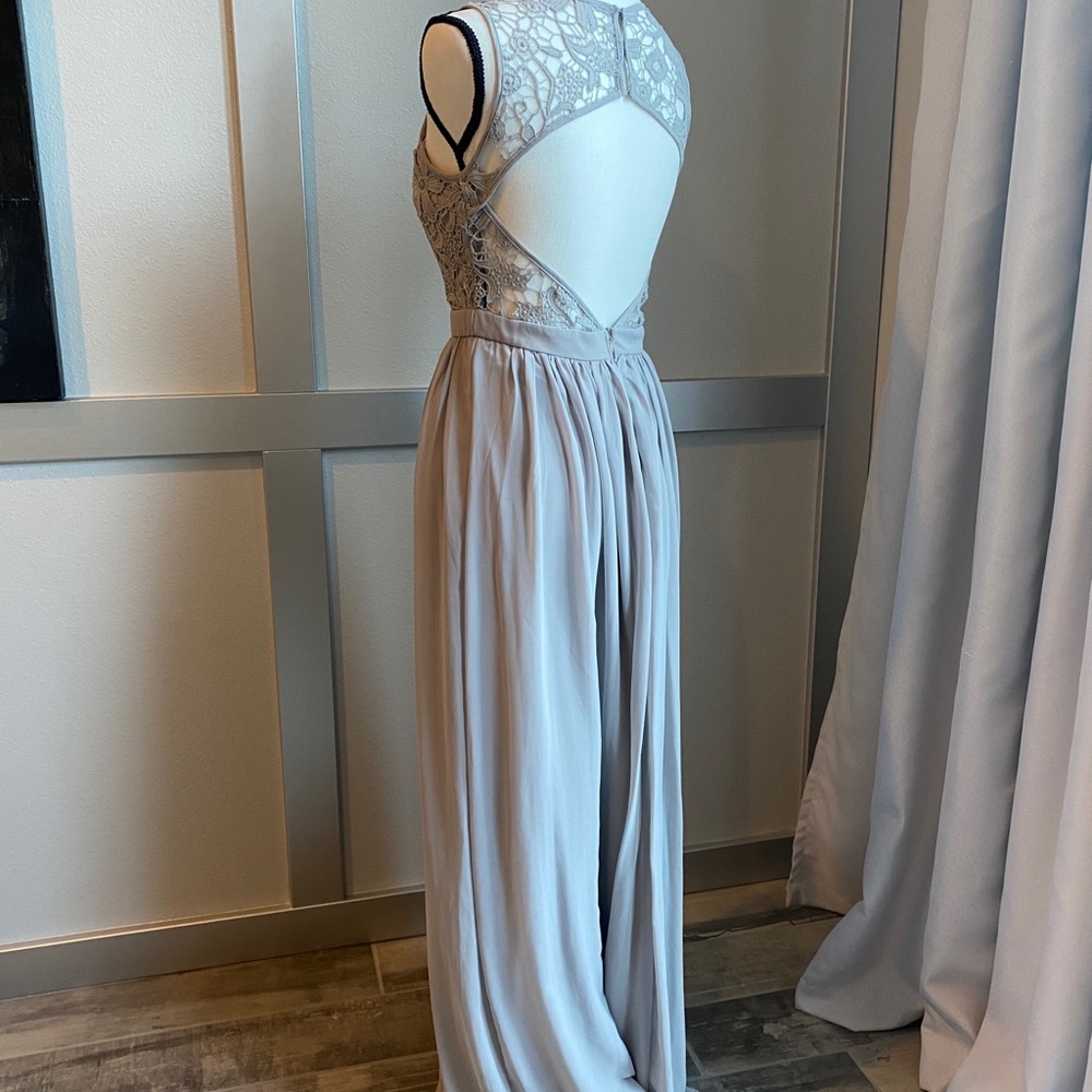 Gray Lace Floor Length Sweetheart Chiffon Gown